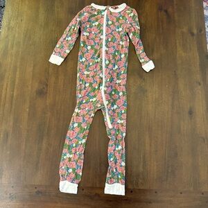 Milkbarn Floral Kids Footless One Piece Pink Green Pajama Floral 3-4 years